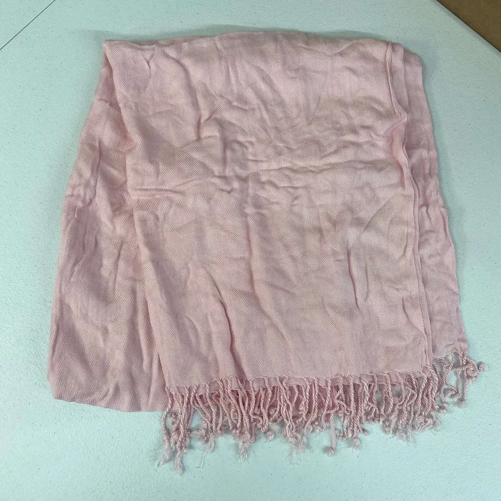 Adult light pink tassel thin knit‎ fashion wrap around scarf basic casual warm